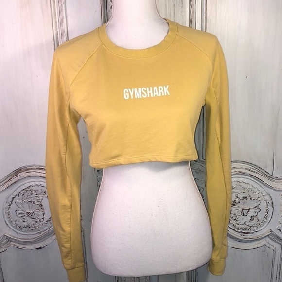 Gymshark Mustard Color Crew Neck Long Sleeve Cropped Sweatshirt Size XS - Picture 1 of 11